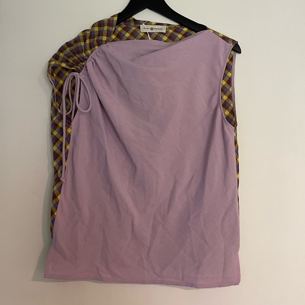 Tory Burch Veronica Ruched Plaid Top